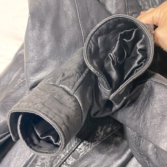 Vintage Le Village Du Cuir Black 80s 90s Oversized Batwing Leather Jacket L - Picture 12 of 16